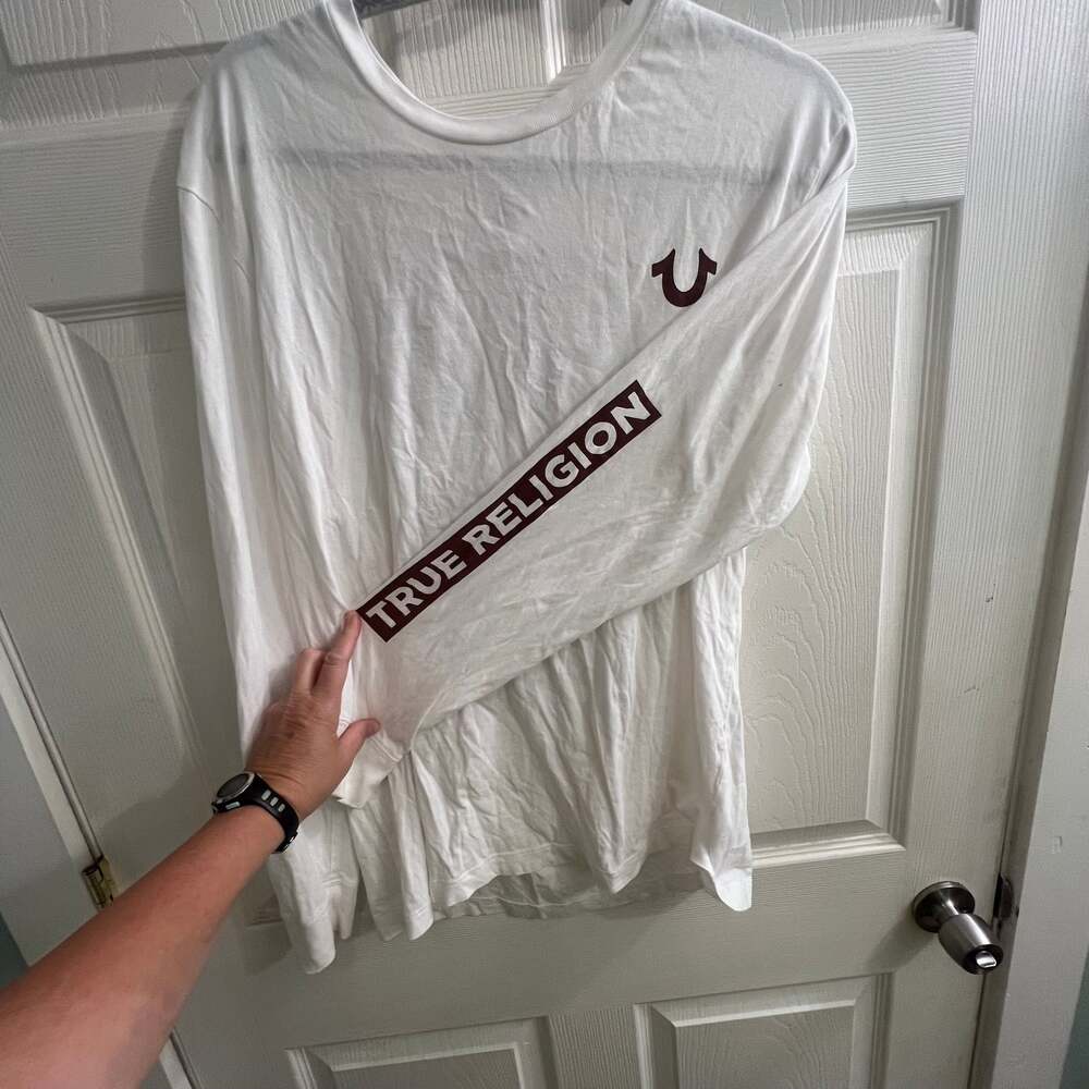 True Religion White Buddha Sidebar Logo Long Sleeve Tee Mens SIZE XL